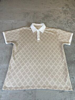 Craft + Flow Men's M Oatmeal Jacquard Polo Shirt Short Sleeve Cotton Blend